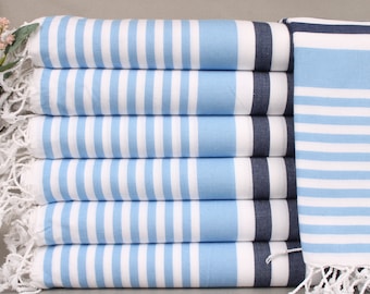 Personalized Towel, Bachelorette Towel, Navy Blue-Baby Blue Towel, Striped Towel, 36x67 Inches Bridal Shower Favors, Warm Towel,
