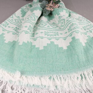 Picnic Blanket, Handwoven Blanket, Green Throw, Kilim Blanket, 56x85 Inches Cotton Blanket, Bedding Throw, Turkey Throw, Xmas Gift Throw, image 8
