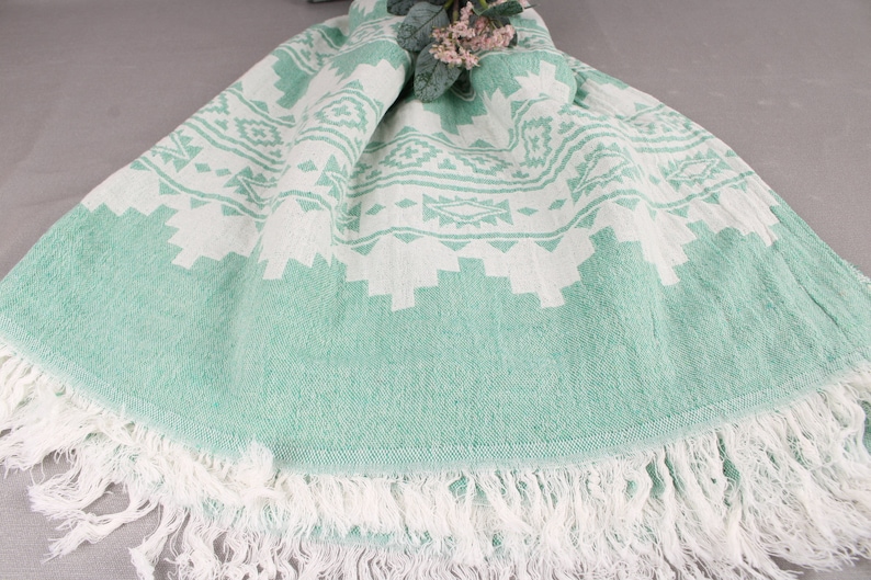 Picnic Blanket, Handwoven Blanket, Green Throw, Kilim Blanket, 56x85 Inches Cotton Blanket, Bedding Throw, Turkey Throw, Xmas Gift Throw, image 8