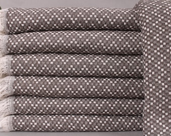 Turkish Blanket, Beach Blanket, Dark Brown Blanket, Herringbone Throw, 67x75 Inches Customizable Blanket, Picnic Blanket,
