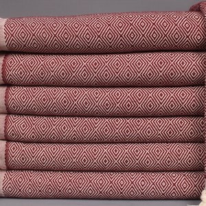 Turkse sprei, stranddeken, bordeauxrode plaid, diamanten plaid, 63 x 83 inch handgeweven sprei, deken bulkbestelling, gordijnworp,