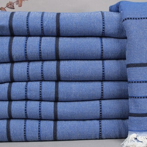 Turkish Throw Blanket, Large Towel, Sax Blue Blanket, Geometric Blanket, 79x99 Inches Shower Curtain, Yoga Bedspread, Organic Bedspread,