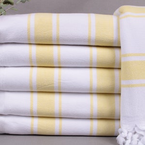 Organic Beach Towel, Personalized Turkish Beach Towel, Yellow Peshtemal, Striped Towel, Terry Towel, 36x67 Inches Turkish Towel for Bath,
