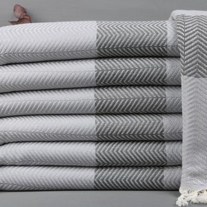 Turkish Throw Blanket, Gray Blanket, Chevron Bedcover, 79x83 Inches Couch Cover, Turkey Blanket, Camping Bedspread, Organic Bedcover,