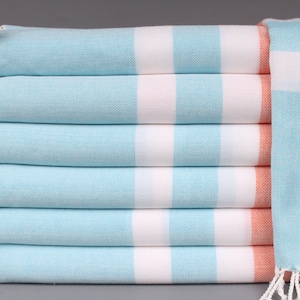 Personalized Gift, Personalized Towel, Orange-Turquoise Towel, Striped Towel, 40x71 Inches Mother in Law Wedding Gift From Bride,