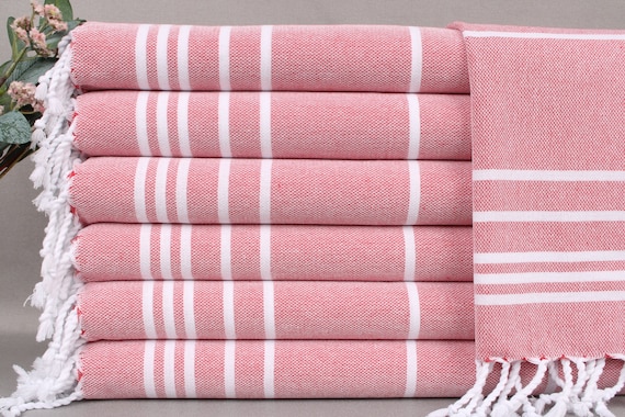 Wedding Gift, Small Bath Towels, 24x40 Inches Red Cotton Dish