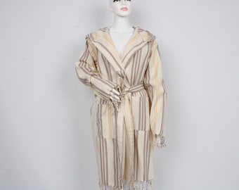 Morning Gown, Turkish Towel Robe, Personalized Bathrobe, Wedding Gifts, Organic Housecoat, Unisex Bathrobe, Striped Design Robe,