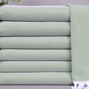 Small Towel, Hand Towel, Khaki Green Dishcloth, Herringbone Peshkir, 18x34 Inches Gift For Her, Decor Dishcloth, Organic Peshkir,