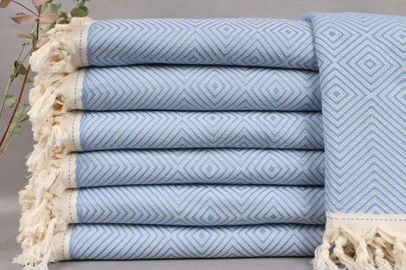 Picnic Blanket Beach Blanket Light Blue Bedspread Diamond Bedspread 79x91 Inches Couch Cover Couch Bedcover Turkish Blanket Etsy