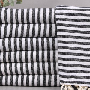 Turkish Bath Towel, Personalized Wedding Gifts, Black Towel, Striped Towel, 40x76 Inches Chic Shawl, Bridesmaid Towel, Hammam Peshtemal,
