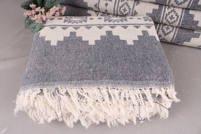 Couverture turque, couvertures cadeaux de mariage, couverture bleu marine, couverture kilim, couverture en coton de 56 x 85 pouces, couverture turque, couverture chaude, image 4