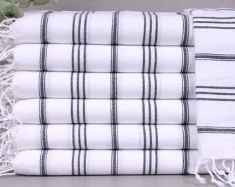 Monogramm Geschirrtuch, Baumwolle gewebtes Geschirrtuch, schwarzes gestreiftes Handtuch, Brautjungfer Geschenk 24x36 Zoll Brautjungfer Geschenk, Reise-Tuch, kleines Handtuch,
