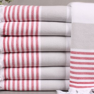 Personalized Gifts, Wholesale Towels, Light Gray-Red Peshtemal, Striped Towel, Terry Towel, 36x67 Inches Bridal Shower Towel,