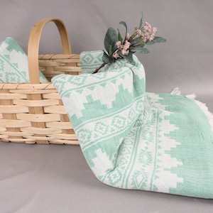Picnic Blanket, Handwoven Blanket, Green Throw, Kilim Blanket, 56x85 Inches Cotton Blanket, Bedding Throw, Turkey Throw, Xmas Gift Throw, image 5