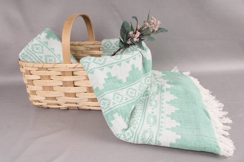 Picnic Blanket, Handwoven Blanket, Green Throw, Kilim Blanket, 56x85 Inches Cotton Blanket, Bedding Throw, Turkey Throw, Xmas Gift Throw, image 5