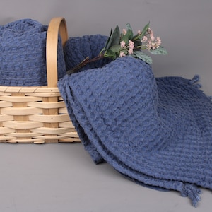Home Decor Blanket, Beach Blanket, Navy Throw, Waffle Blanket, 79x103 Inches Cotton Throw Blanket For Couch, Turkish Blanket,