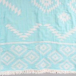 Beach Blanket, Bedcover, Turquoise Throw, Kilim Blanket, 56x83 Inches Couch Cover, King Size Throw, Bedding Blanket, Turkey Throw,