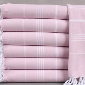 Bridesmaid Gifts, Monogram Beach Towel, Light Powder Pink Towel, Striped Towel, 40x71 Inches Mother in Law Wedding Gift From Bride,
