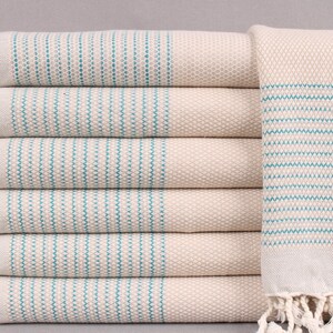 Embroidered Kitchen Towel, Personalized Dish Towel, Beige-Blue Towel, Striped Towel, 20x36 Inches Turkish Towel, Hotel Towel,