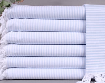 Turkish Beach Towel, Turkish Towel, Baby Blue Towel, Striped Towel, 40x63 Inches Bachelor Party Favor, Organic Towel, Bulk Order Towel,