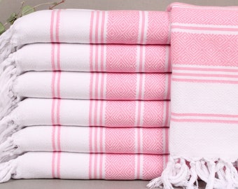 Handwoven Dish Towel, Hair Drying Towel, Pink-White Towel, Diamond Towel, 18x40 Inches Gift For Her, Bulk Order Towel, Hand Towel,