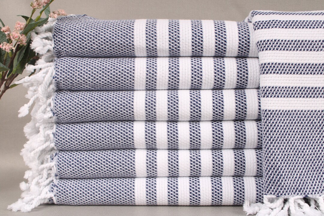 Turkish Bath Towel, Embroidered Beach Towel, Navy Towel, Striped Towel, 40x67 Inches Wedding