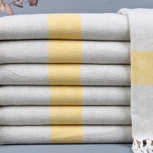 Turkish Beach Towel, Organic Cotton Towels, Yellow Striped Towel, 36x71 Inches Linen Towel, Turkish Towel for Beach, Scarf Towel,