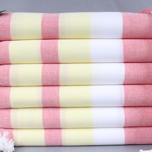 Wedding Favors for Guests, Personalized Turkish Towel, Coral-Light Yellow Towel, Striped Towel, 40x71 Inches Towel With Name,
