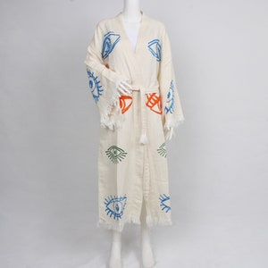 Personlig kimono, morgonrock, strandkläder med onda ögonmönster, muslinbadrock, Rb-Kmn