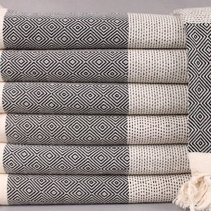 Turkish Bedspread, Beach Blanket, Black Throw, Diamond Throw, 79x103 Inches Organic Cotton Bedspread, Turkey Blanket, Decor Throw,