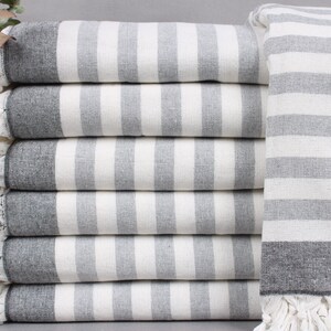 Organic Towel, Turkish Towel, Black Peshtemal, Striped Towel, 40x67 Inches Monogrammed Towel, Summer Towel, Home Decor Peshtemal,