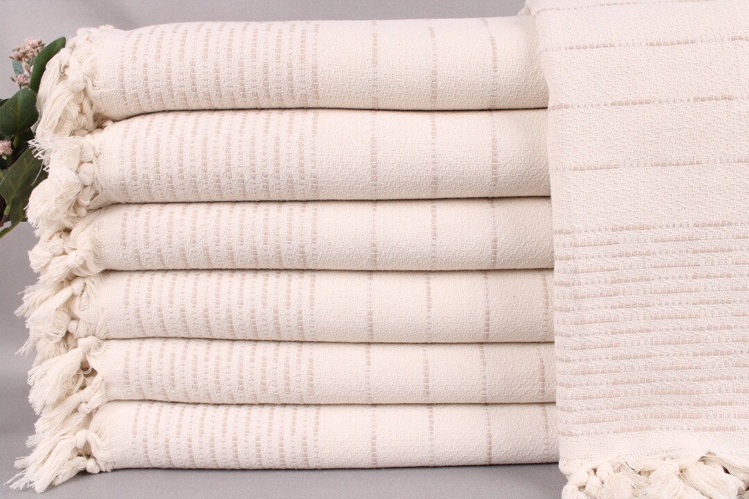 Turkish Throw Blanket, Couch Throw, Light Beige Throw, Striped