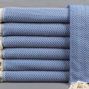Turkish Throw Blanket, Wholesale Blankets, Chevron Sax Blue Bedspread, 75x91 Inches Bed Cover, Oversize Bedspread, King Size Bedcover,