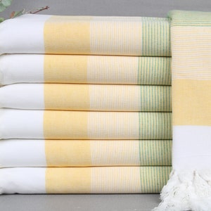 Turkish Towels Beach, Personalized Turkish Beach Towel, Yellow-Green Towel, Striped Towel, 40x67 Inches Beach Towel Embroidery,