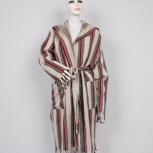 Unisex Bathrobe, Turkish Robe, Personalized Bathrobe, Organic Housecoat, Chic Beach Cloths, Red Striped Design Robe, Morning Gown