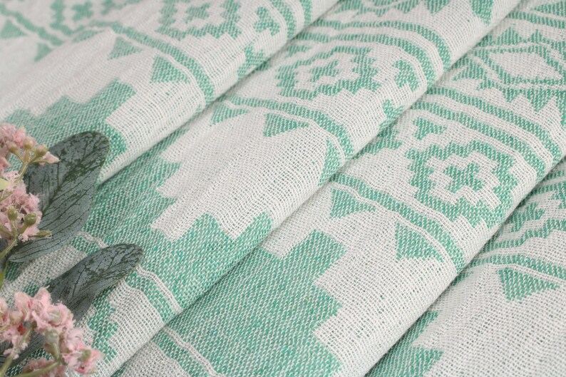 Picnic Blanket, Handwoven Blanket, Green Throw, Kilim Blanket, 56x85 Inches Cotton Blanket, Bedding Throw, Turkey Throw, Xmas Gift Throw, image 6