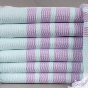 Wedding Favors for Guests, Turkish Beach Towel, Mint-Lilac Towel, Chevron Towel, 36x67 Inches Turkish Towel Beach Blanket, Picnic Towel,