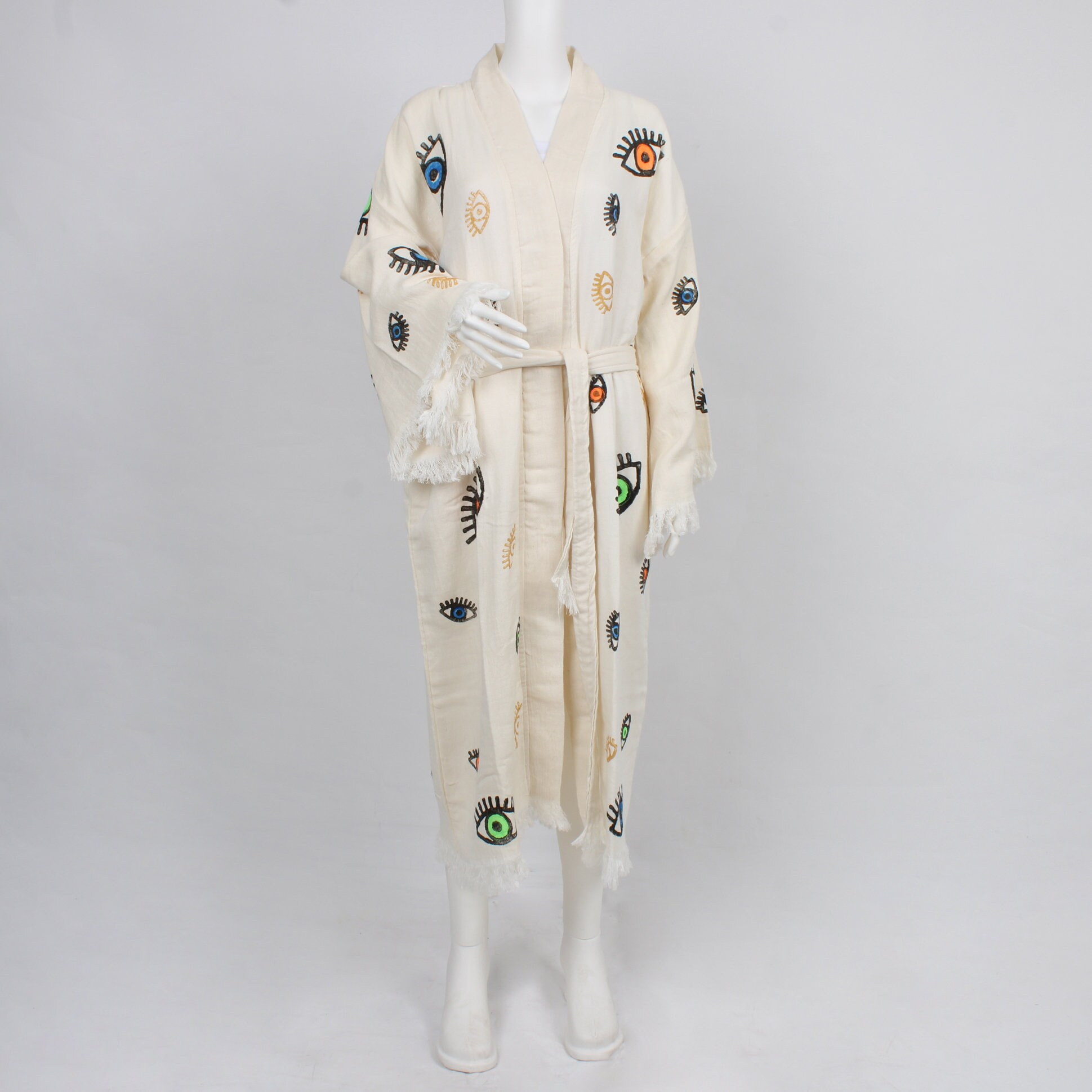 Custom Wedding Gift, Personalized Muslin Kimono, Evil Eye Design Bathrobe, Muslin Dressing Gown, Rb-Kmn