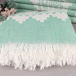 Picnic Blanket, Handwoven Blanket, Green Throw, Kilim Blanket, 56x85 Inches Cotton Blanket, Bedding Throw, Turkey Throw, Xmas Gift Throw, image 4