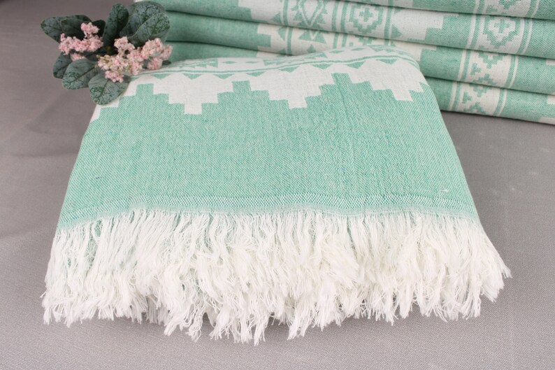 Picnic Blanket, Handwoven Blanket, Green Throw, Kilim Blanket, 56x85 Inches Cotton Blanket, Bedding Throw, Turkey Throw, Xmas Gift Throw, image 4