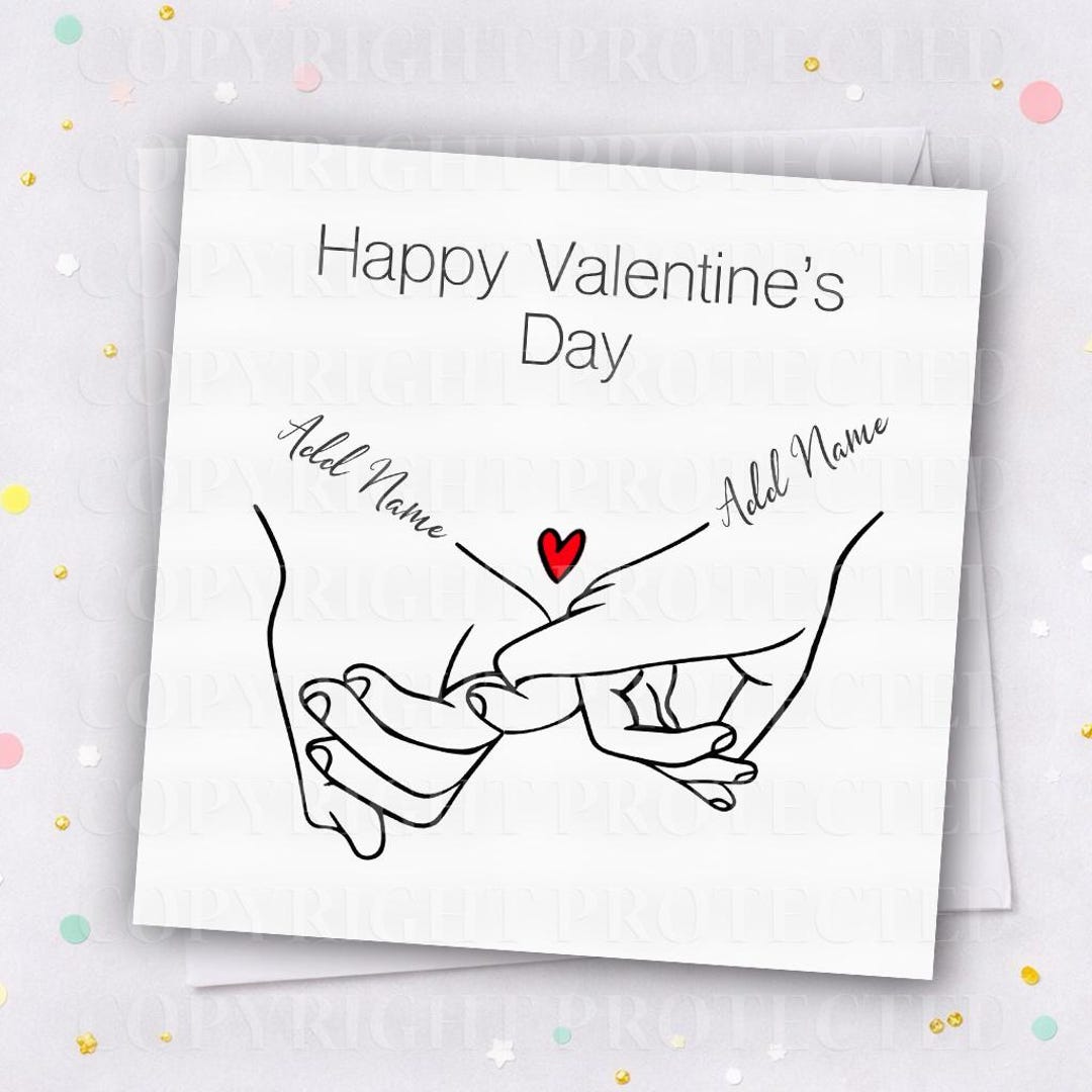 Personalised HOLDING HANDS Valentines Day Card Husband Boyfriend Wife ...