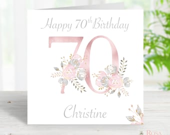 Personalised 70th Birthday Card * ADD ANY NAME * perfect for Her Daughter Friend Neighbour Grandma Nan Sister Mum Auntie Wife - 70 Floral