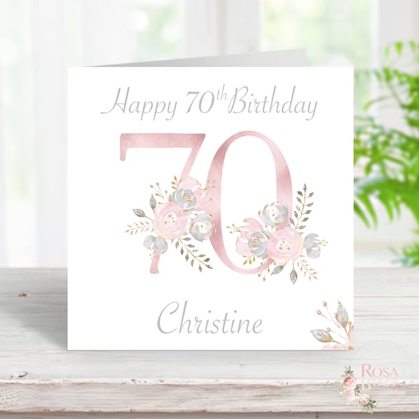 Personalised 70th Birthday Card * ADD ANY NAME * perfect for Her Daughter Friend Neighbour Grandma Nan Sister Mum Auntie Wife - 70 Floral