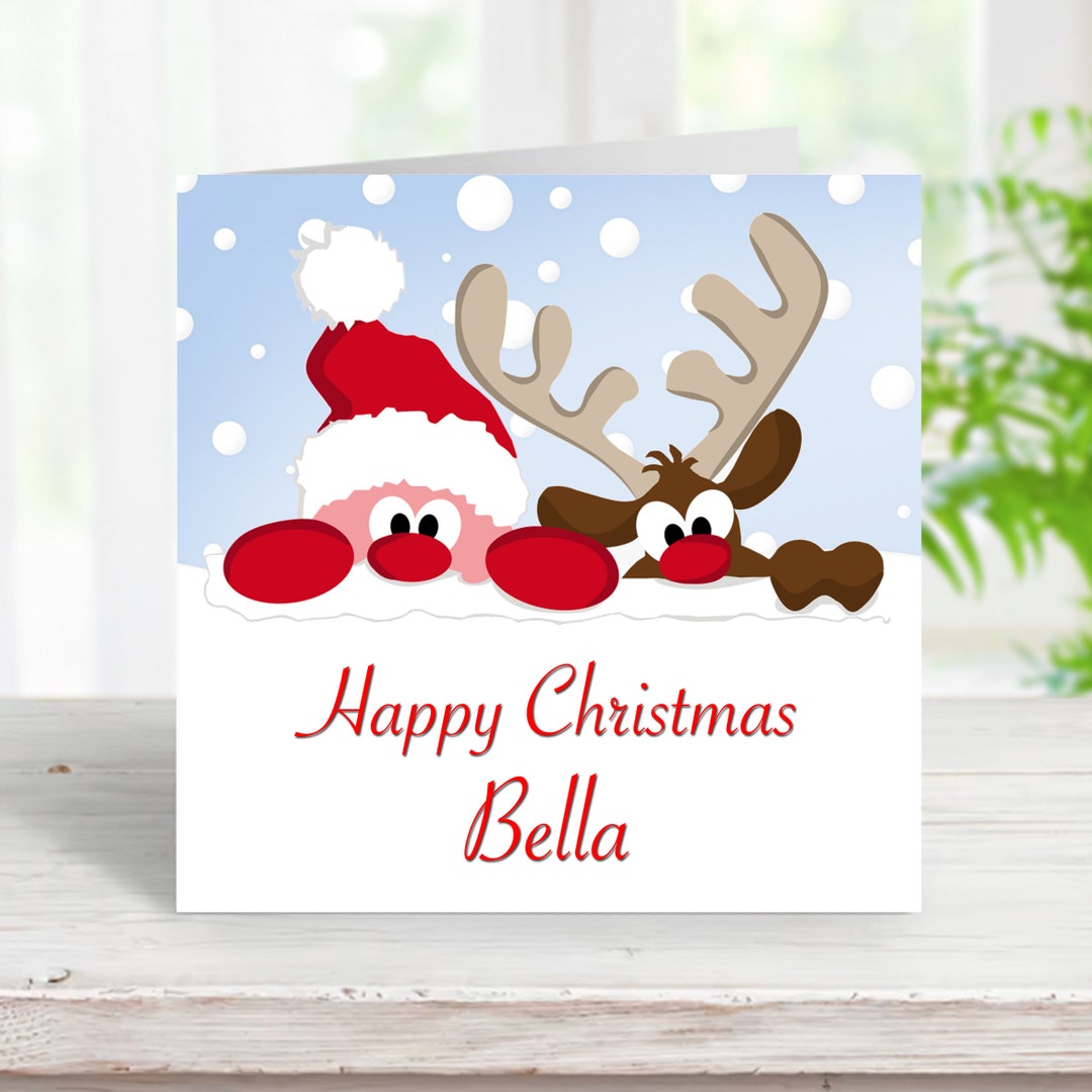 Personalised Father Christmas & Rudolf Xmas Card - ADD ANY NAME - Kids ...