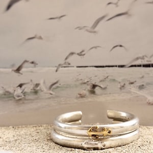 Solid silver cuff with anchor