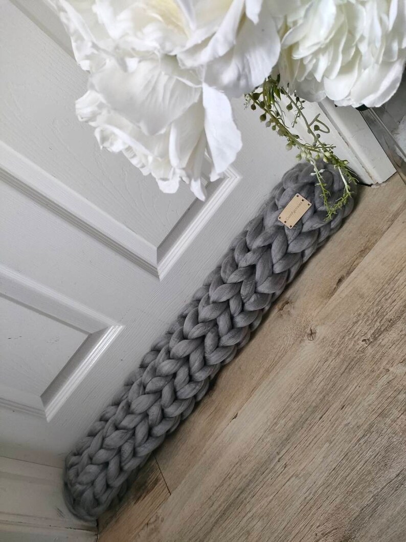 Chunky knit draught excluder Dove grey acrylic