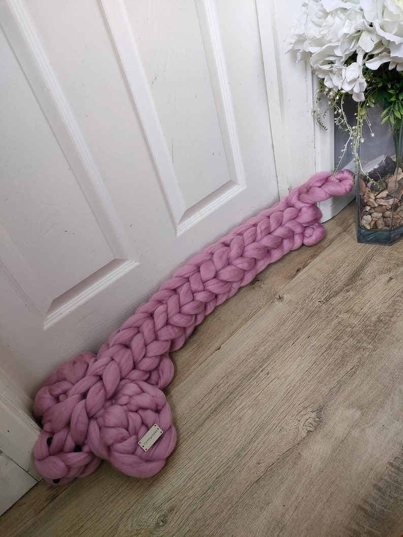 Chunky knit draught excluder Pink acrylic