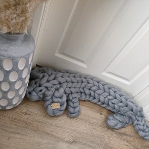 Chunky knit draught excluder Light silver acrylic