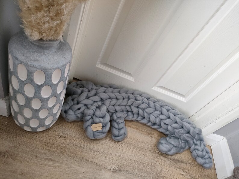 Chunky knit draught excluder Light silver acrylic