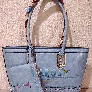 Bolso Margarita, Margarita, Bolso Margarita grande azul y verde, Bolso bandolera con bolsa pequeña